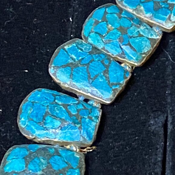 Vintage Blue Mosaic Stone Necklace With Toggle Clasp - Picture 14 of 16